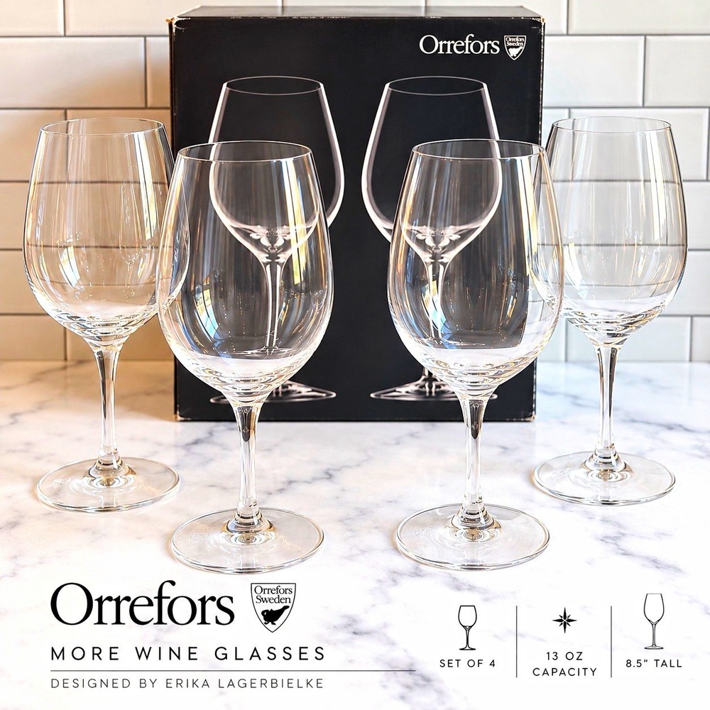 Orrefors More Clear Stemmed Wine Glasses Set of 4 13 oz 8.5 in Tall